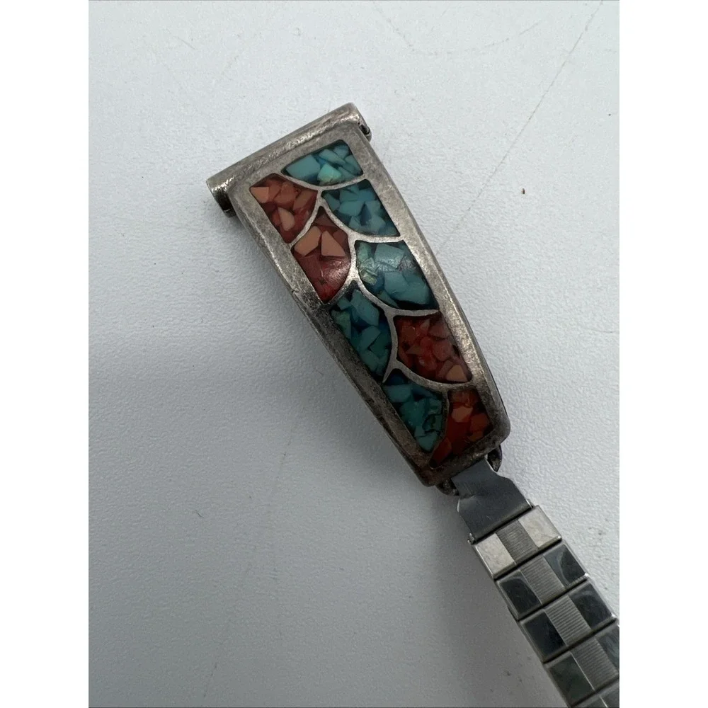 Watch‎ Band Turquoise Coral Inlay Tips Stretch Southwest Nava Twist Women's